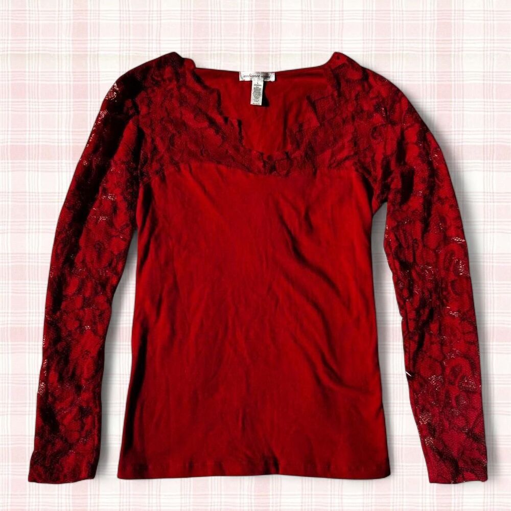 Ambiance Apparel Red Lace Sleeve Top 🌹
